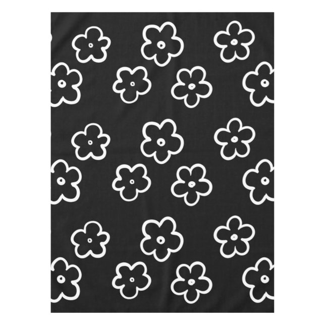 Black and White Flower Pattern Tablecloth (Front)