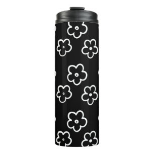 Black and White Flower Pattern Thermal Tumbler