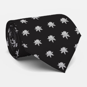 Black and White Flower Pattern Tie