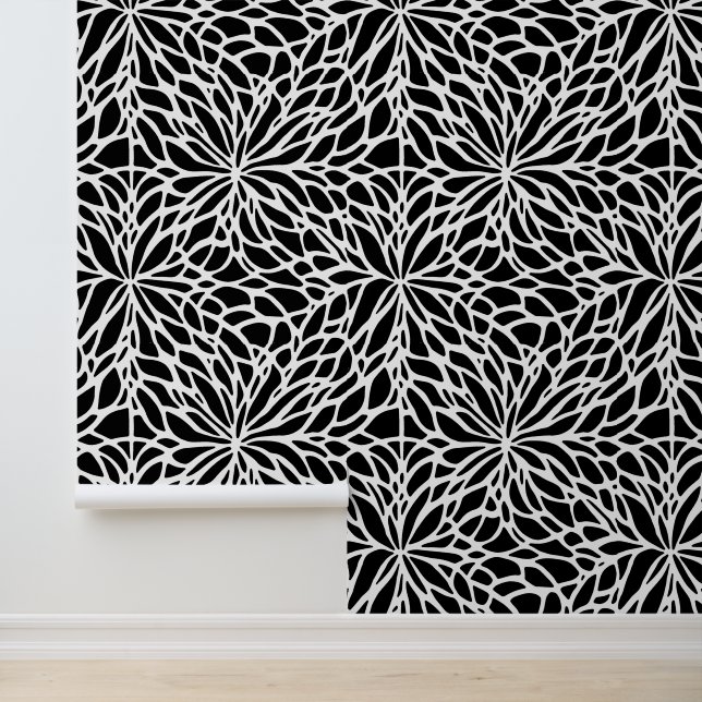 Black And White Flower Pattern Wallpaper (Application)