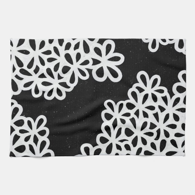 Black and White Flower Petals Tea Towel (Horizontal)