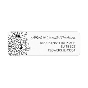 Black and White Flower Return Address Label