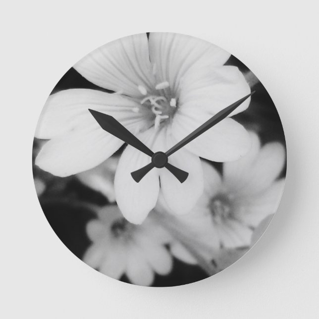 Black and white flower round clock (Front)