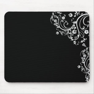 black and white flower scroll mouse mat
