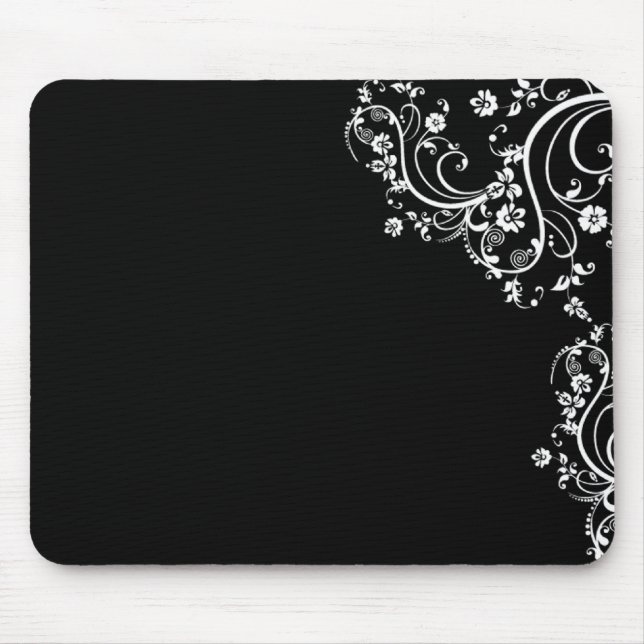 black and white flower scroll mouse mat (Front)