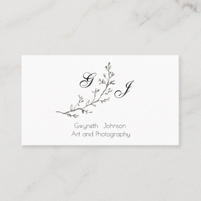 Black and White Flower Stem Business Card (Front)