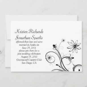 Black and White Flower Swirls Post Wedding Celebra Invitation