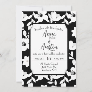 Black and White Flower Wedding  Invitation