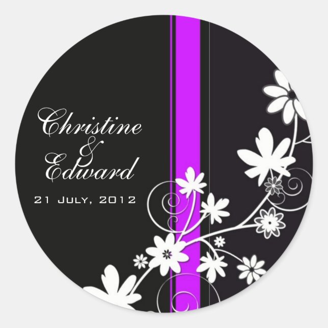 Black and White Flower Wedding Sticker (Front)