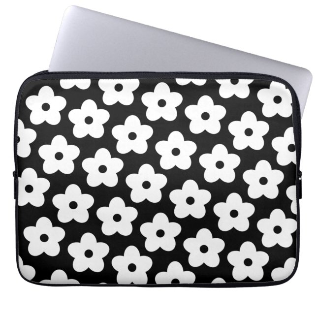 Black and White Flower Y2K Pattern Laptop Sleeve (Front)