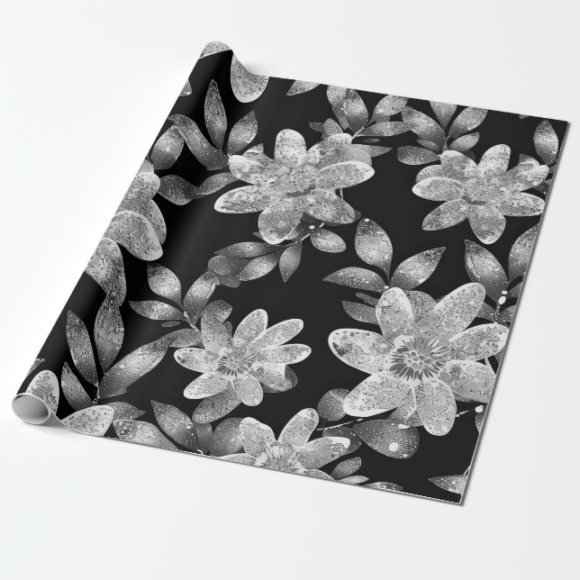 Black and White FLowered Wrapping Paper (Unrolled)