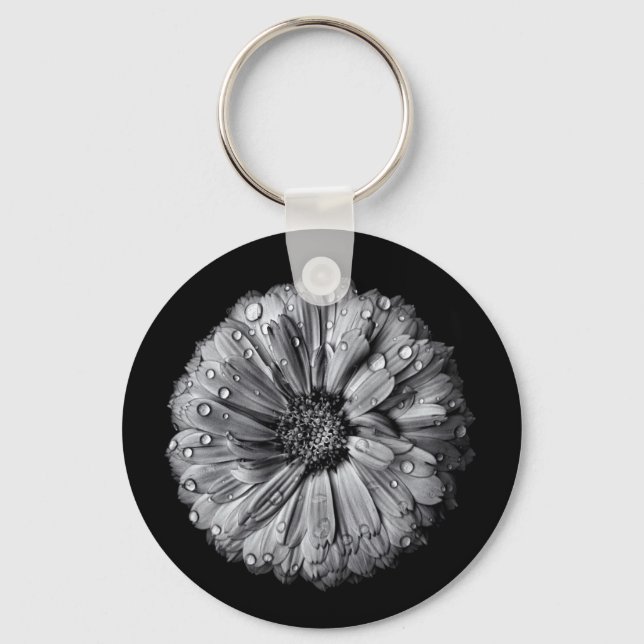 Black And White Flowers 10 Key Ring (Front)