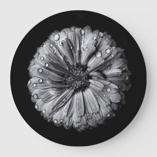 Black And White Flowers 10 Large Clock