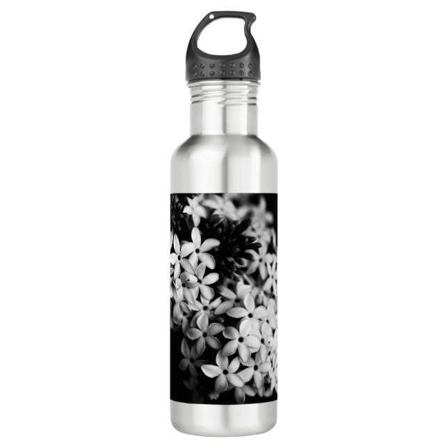 Black and White Flowers 710 Ml Water Bottle (Front)