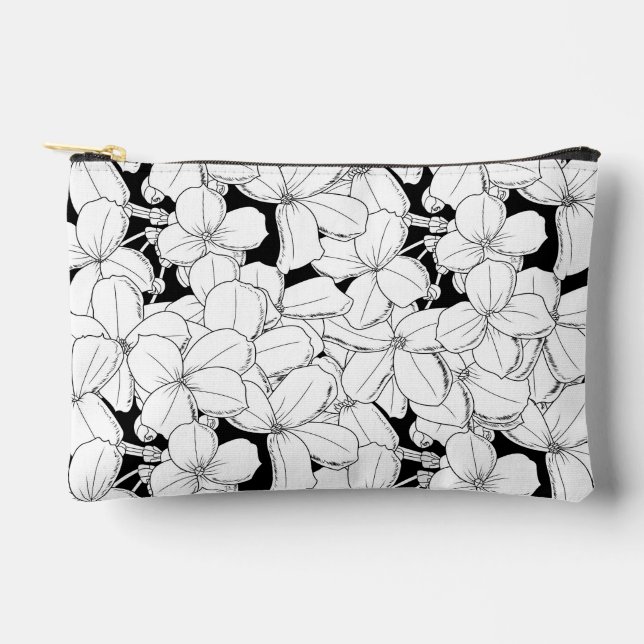 Black and White Flowers Accessory Pouch (Front)