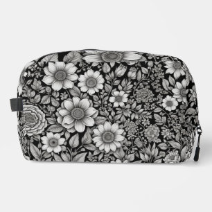 Black and white flowers and leaves dopp kit