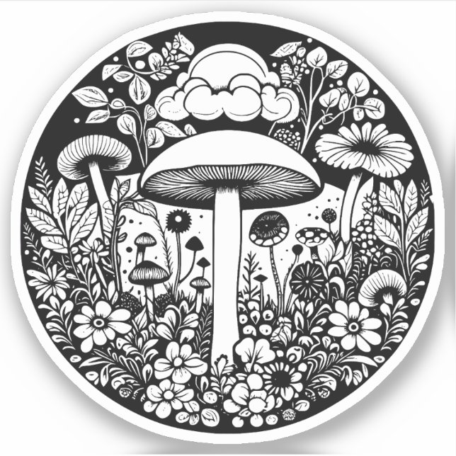 Black and White Flowers and Mushrooms Vintage (Front)