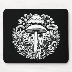 Black and White Flowers and Mushrooms Vintage Mouse Mat