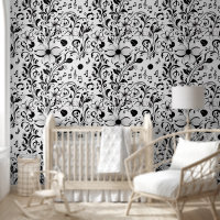 Black and White Flowers and Musical Notes