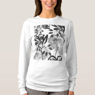 Black and White Flowers Botanical Pattern T-Shirt