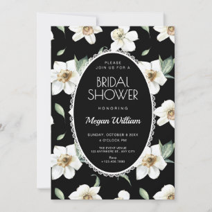 Black and white flowers bridal shower invitation