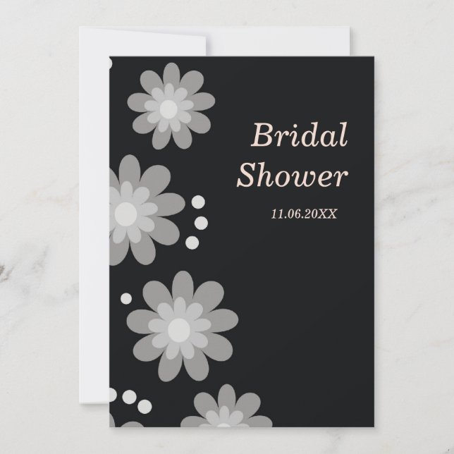 Black And White Flowers Bridal Shower Invitations (Front)