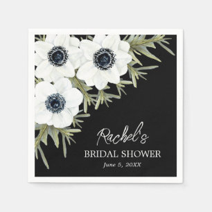 Black and White Flowers Bridal Shower Napkin