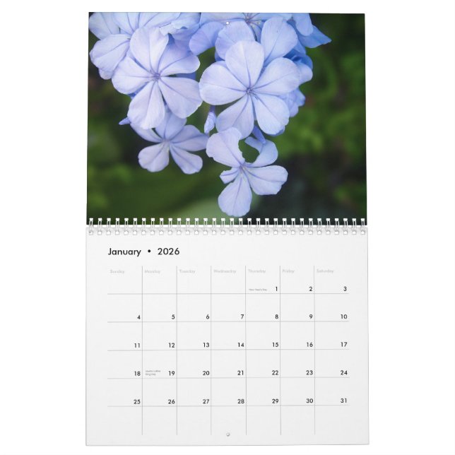 black and white flowers calendar (Jan 2026)