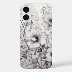 Black and white flowers iPhone 16 case