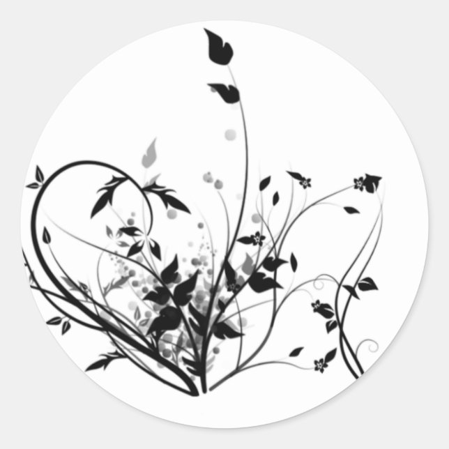 Black And White Flowers Classic Round Sticker (Front)