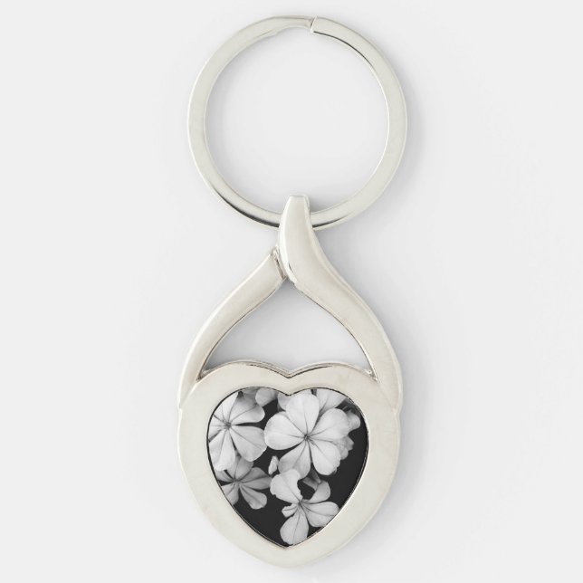 Black and white flowers close-up key ring (Front)