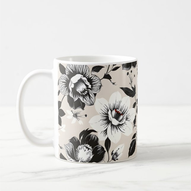 Black and white flowers  coffee mug (Left)