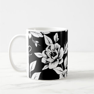 Black and white flowers coffee mug