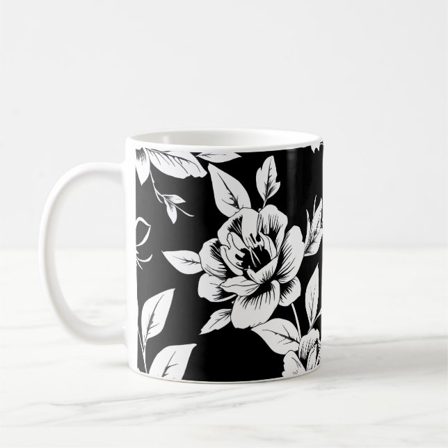 Black and white flowers coffee mug (Left)
