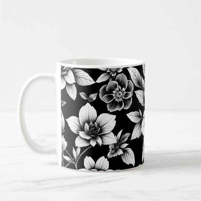 Black and white flowers  coffee mug (Left)