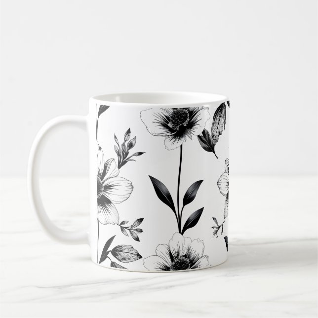 Black and white flowers  coffee mug (Left)