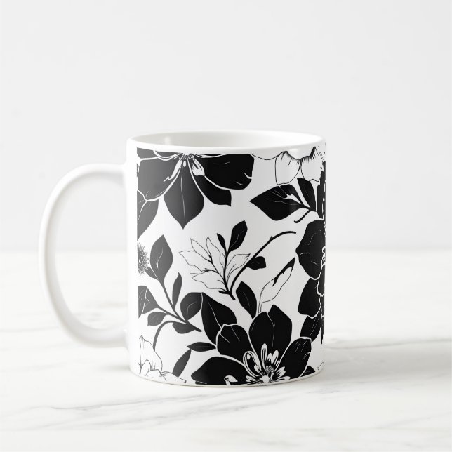 Black and white flowers coffee mug (Left)
