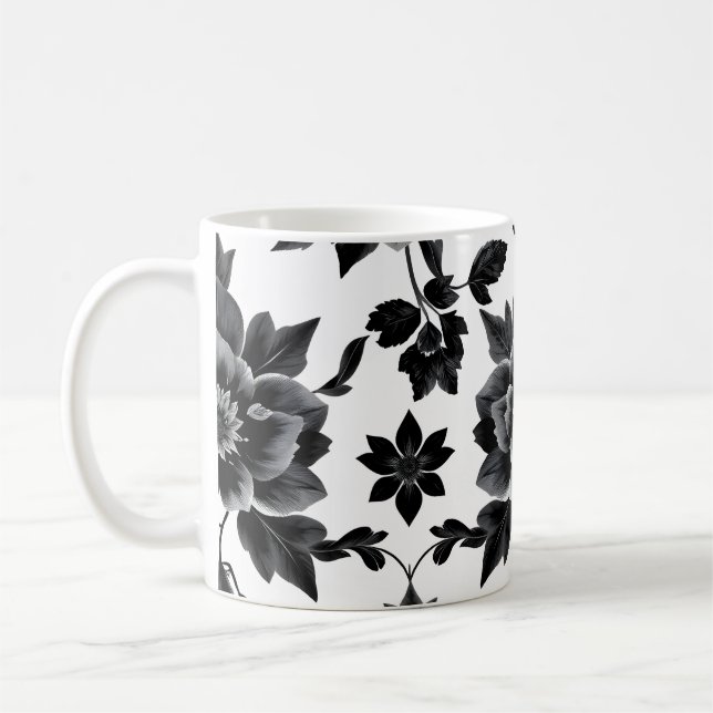 Black and white flowers  coffee mug (Left)