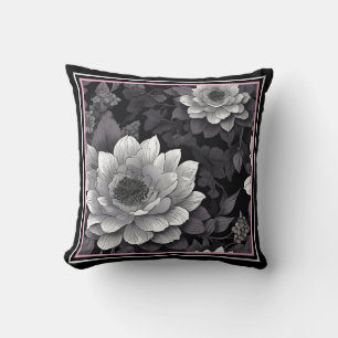 Black and White Flowers Cushion