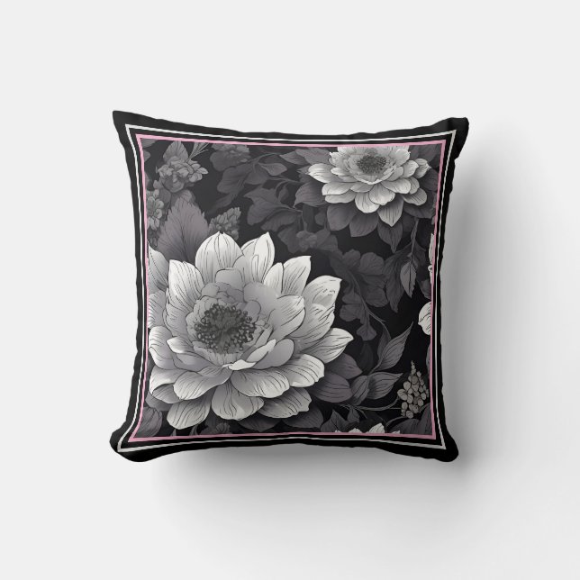 Black and White Flowers Cushion (Front)