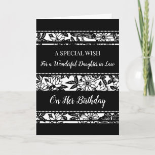 Black and White Flowers Daughter in Law Birthday Card