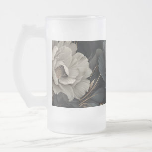 Black and White Flowers Frosted Glass Beer Mug