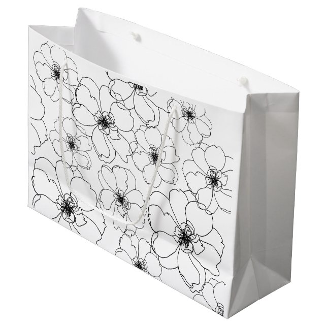 Black and White Flowers Gift Bag (Front Angled)