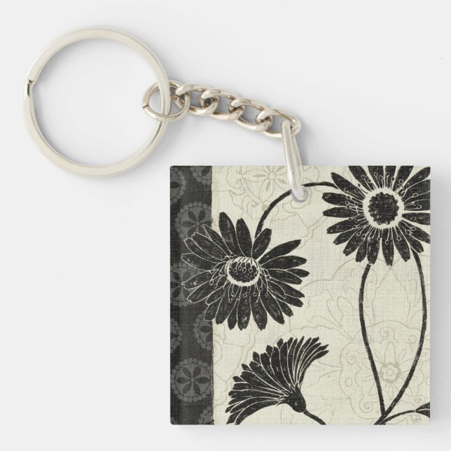 Black and White Flowers Key Ring (Front)