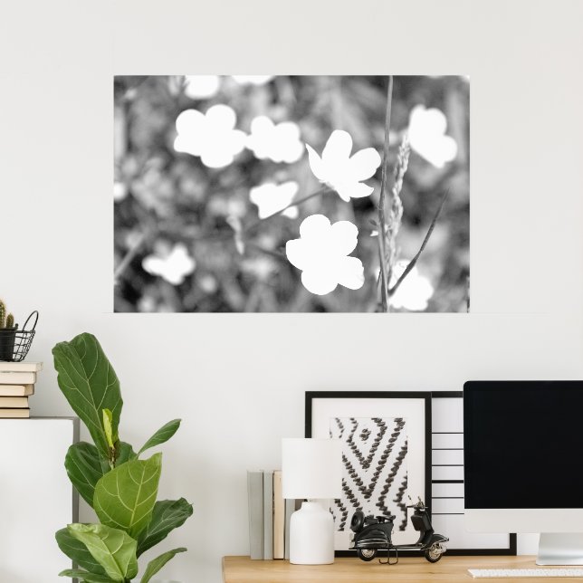   Black And White Flowers Modern Artsy Photography Poster (Home Office)