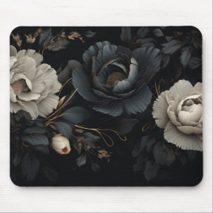 Black and White Flowers Mouse Mat