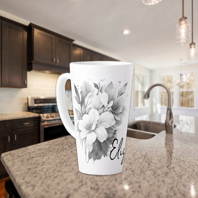 Black and White Flowers Name Latte Mug (Creator Uploaded)