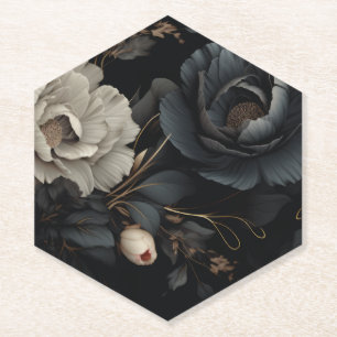 Black and White Flowers Paper Coaster