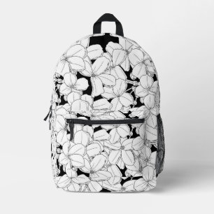 Black and White Flowers Phlox Pattern Printed Backpack