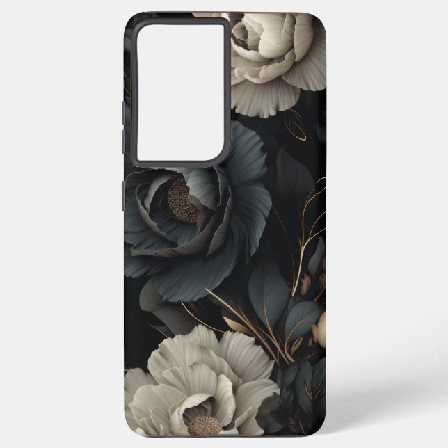 Black and White Flowers Samsung Galaxy S21+ Case (Back)